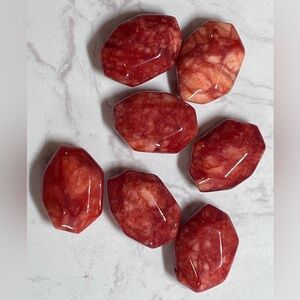 Beads105b: Vtg Cherry Marble Pressed Glass Beads,25mm Artisan Nugget Set (7 Pcs)